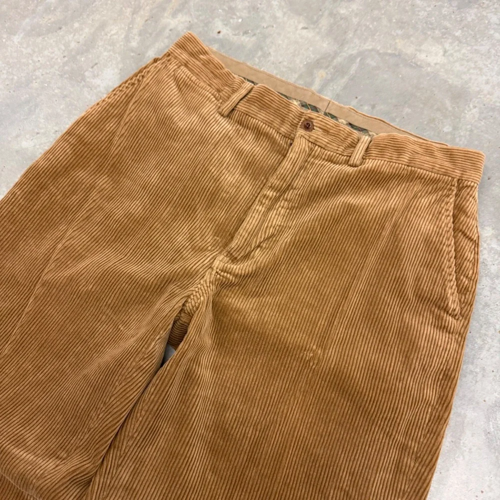 90s Mens Polo Ralph Lauren Wide Wale Corduroy Trousers Tan Brown 32x29